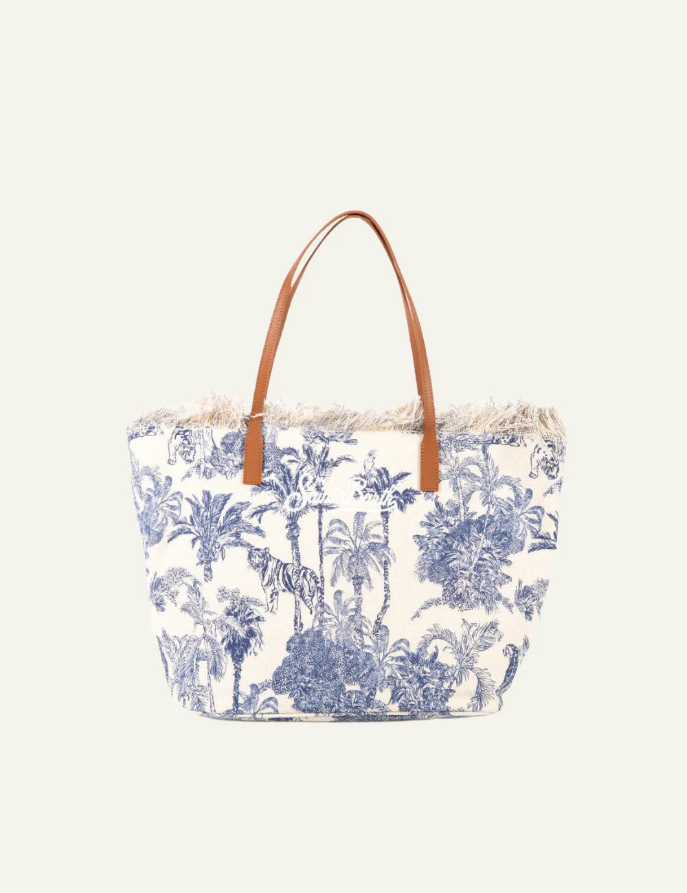 MC2 Saint Barth canvas tote bag blue tropical print large shoulder bag front view