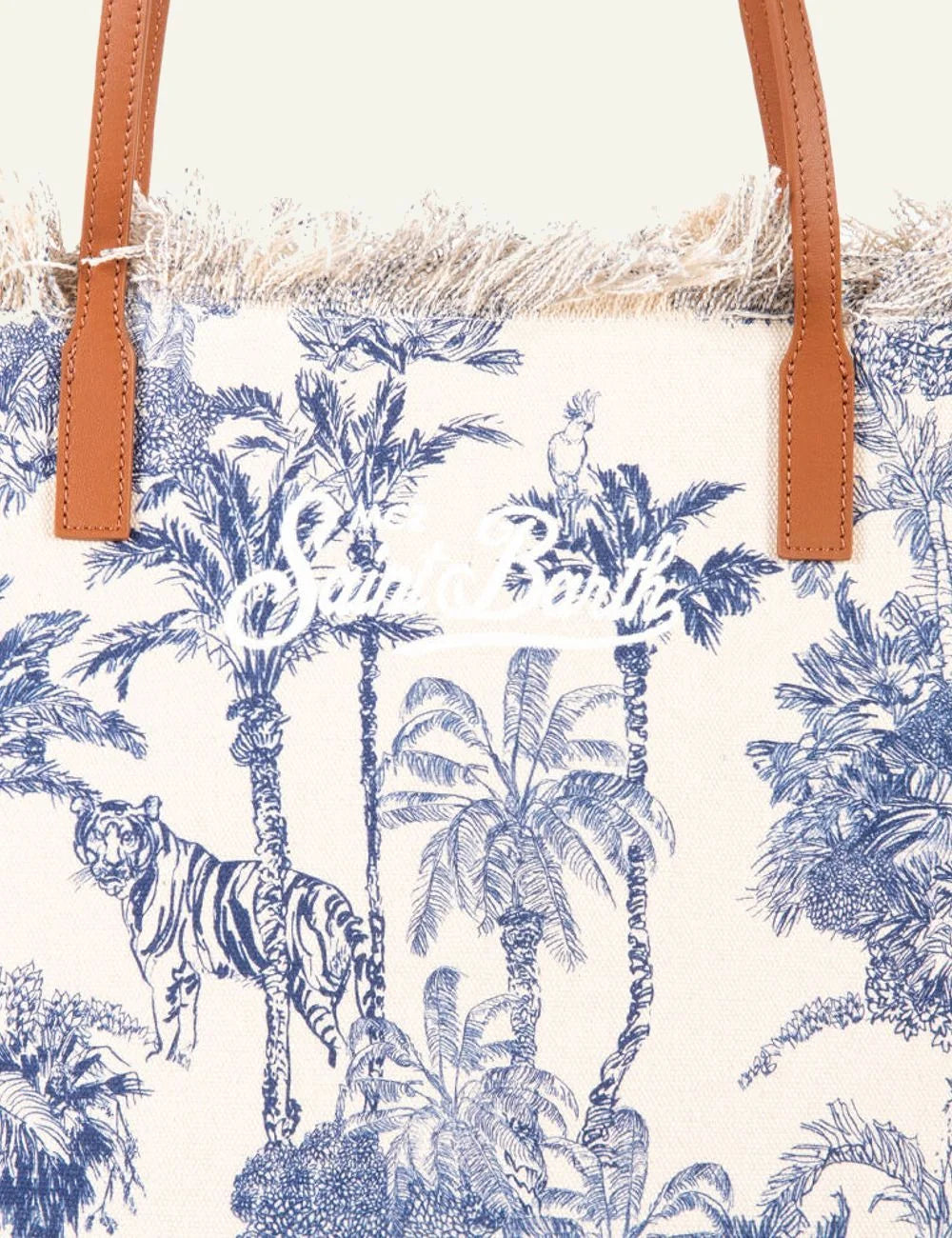 MC2 Saint Barth canvas tote bag blue tropical print large shoulder bag front detail view