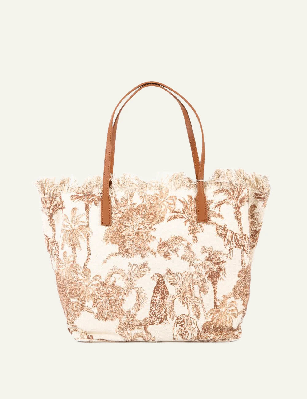 MC2 Saint Barth canvas tote bag brown tropical print large shoulder bag back view
