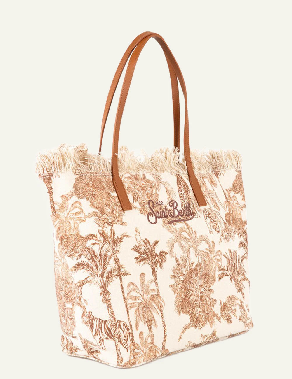 MC2 Saint Barth canvas tote bag brown tropical print large shoulder bag side view