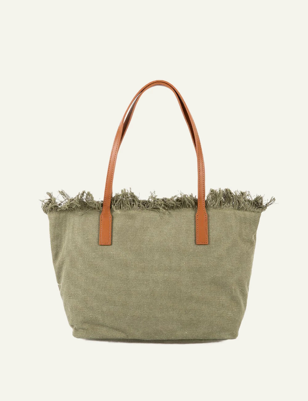 MC2 Saint Barth canvas tote bag khaki fringe shoulder bag back view