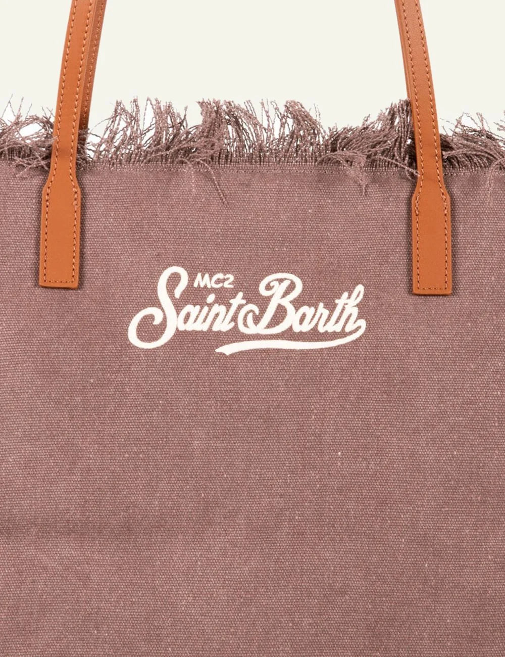 MC2 Saint Barth canvas tote bag marrone fringe large shoulder bag front detaol view