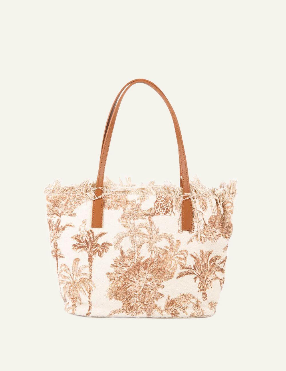 MC2 Saint Barth canvas tote bag tropical print brown palm shoulder bag back view