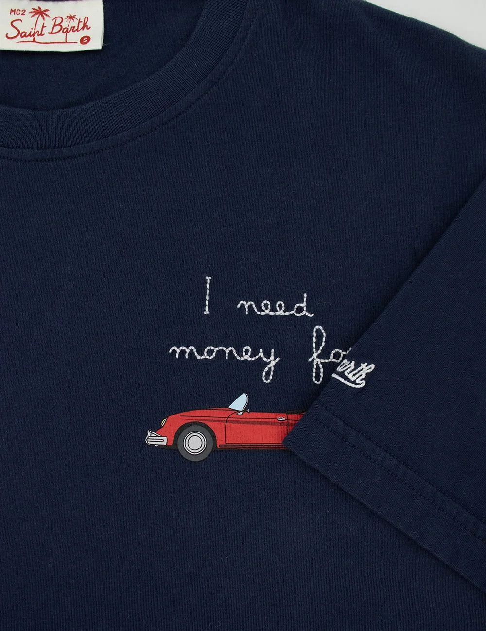 MC2 Saint Barth car graphic t-shirt navy embroidered front detail view