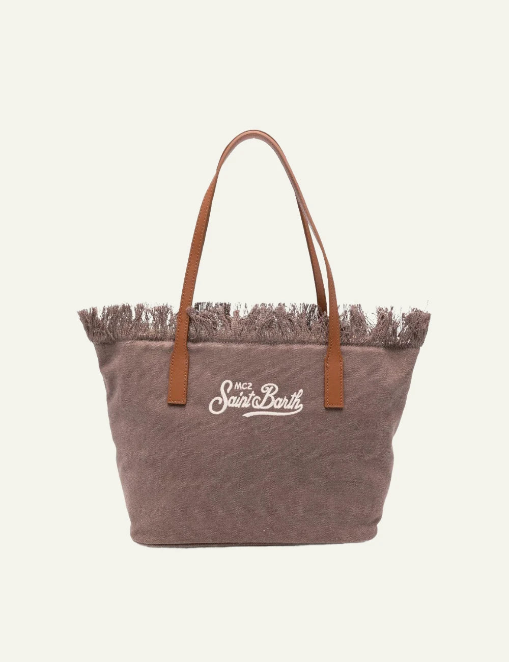 MC2 Saint Barth city bag mid fringe marrone canvas tote shoulder bag front view