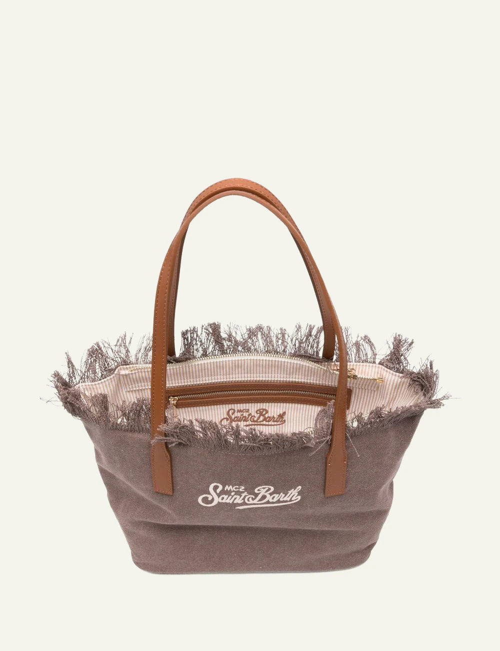 MC2 Saint Barth city bag mid fringe marrone canvas tote shoulder bag top view