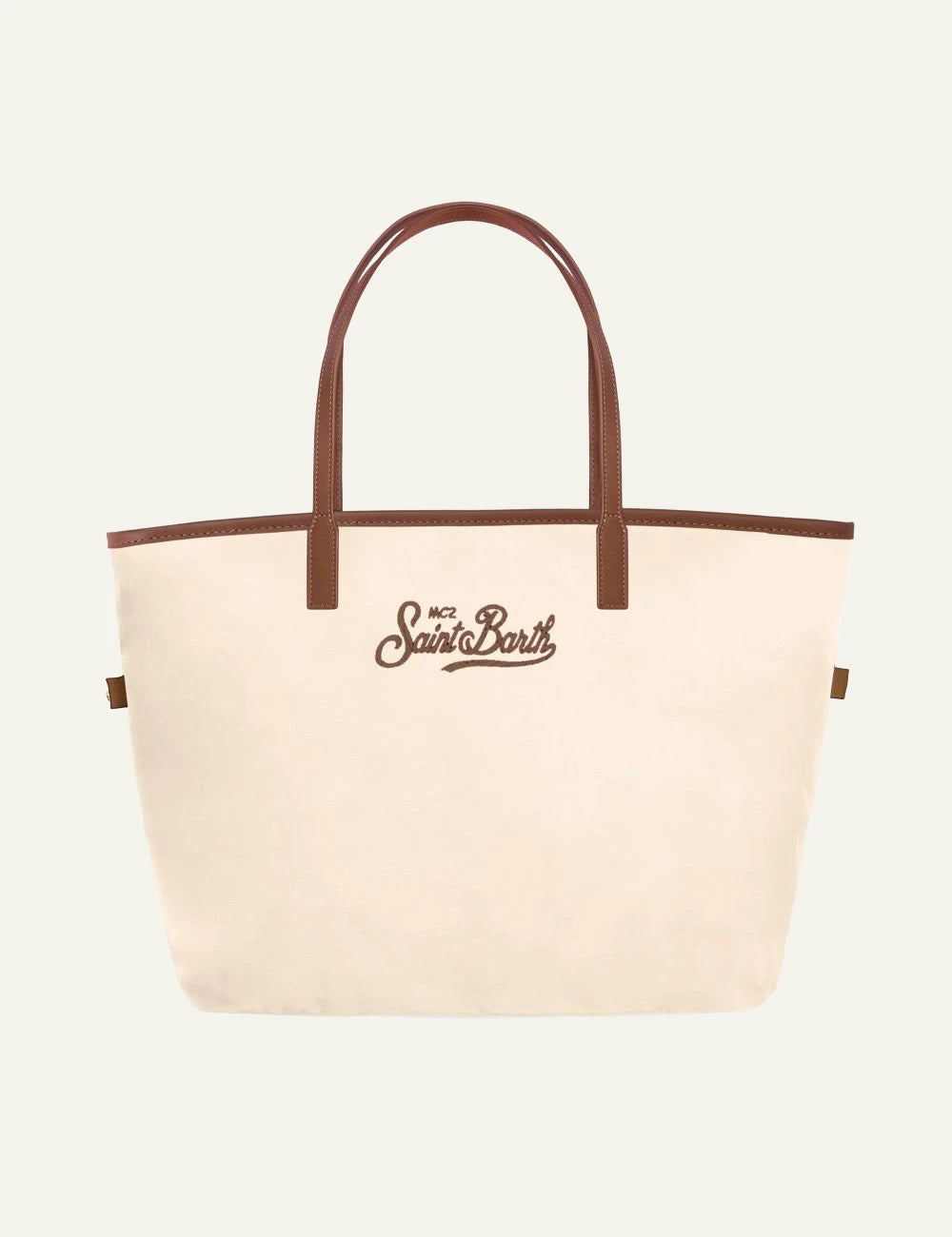 mc2 saint barth city bag mid nylon beige shoulder handles front view