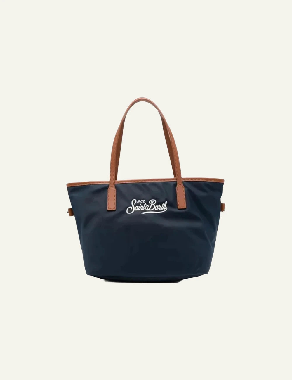 mc2 saint barth city bag mini nylon navy brown handles front view