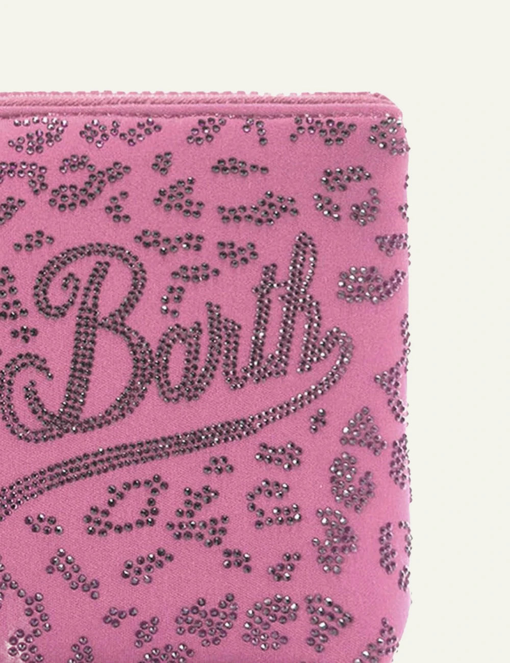 MC2 Saint Barth clutch pink animal print strass logo wristlet front detail view