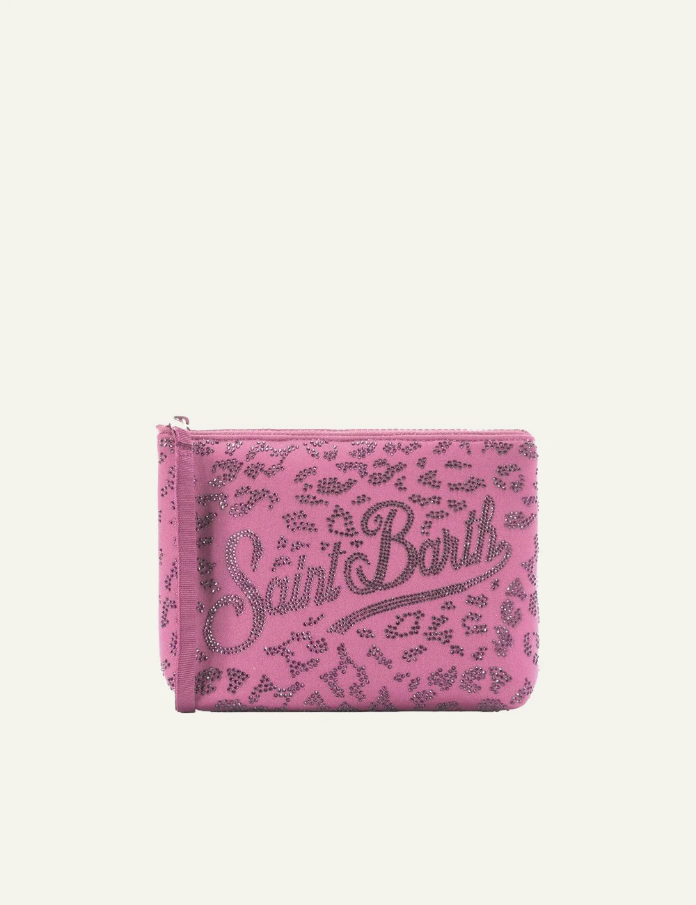 MC2 Saint Barth clutch pink animal print strass logo wristlet front view