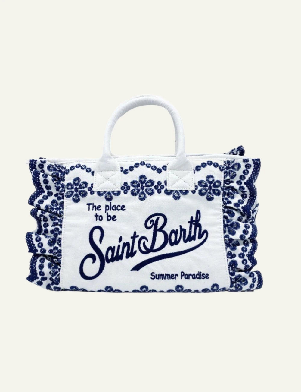 Mc2 Saint Barth Colette broderie anglaise bag white blue embroidery front view