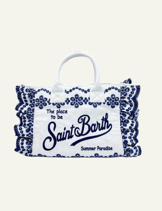 Mc2 Saint Barth Colette broderie anglaise bag white blue embroidery front view