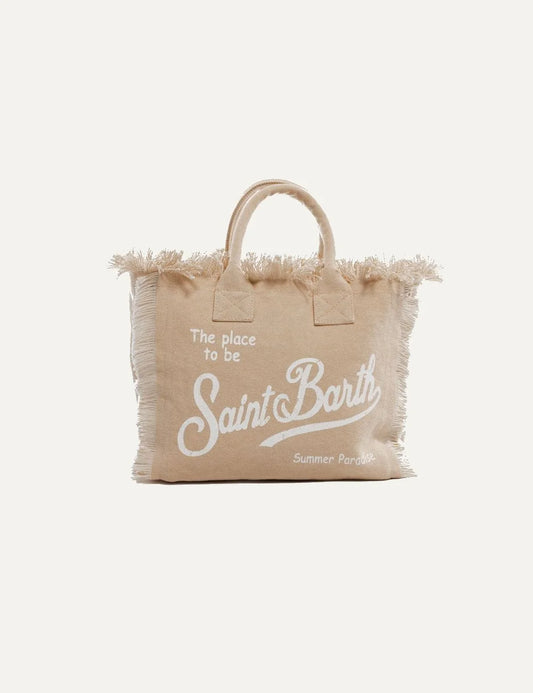 mc2 saint barth colette canvas bag beige logo front view