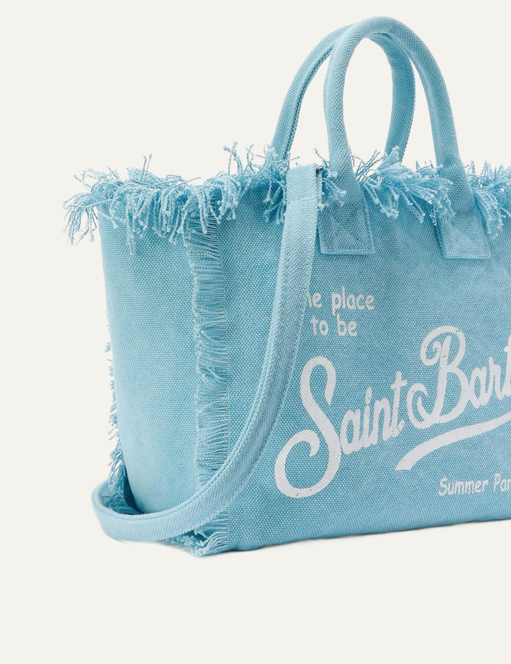 mc2 saint barth colette canvas bag light blue fringed tote side view