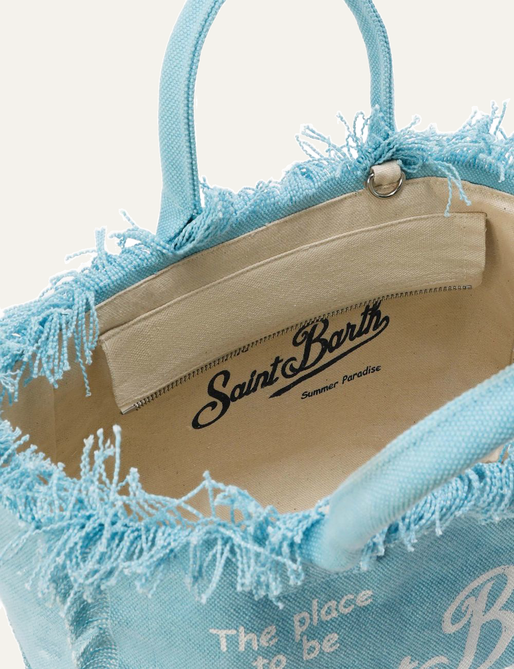 mc2 saint barth colette canvas bag light blue fringed tote top view