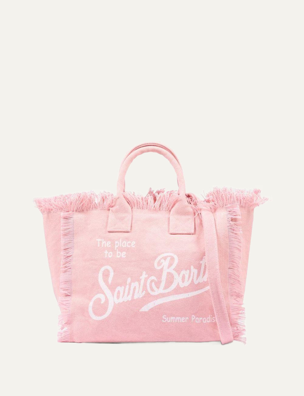mc2 saint barth colette canvas bag pink fringed tote front view