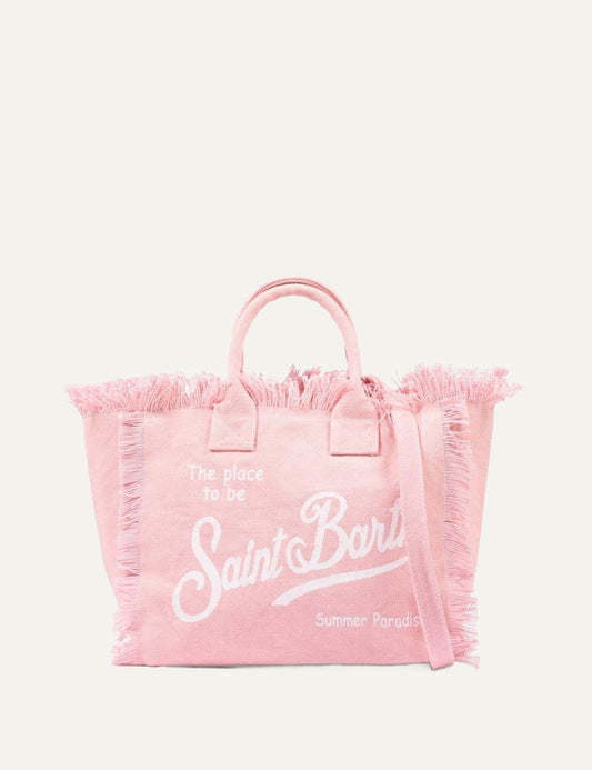 mc2 saint barth colette canvas bag pink fringed tote front view