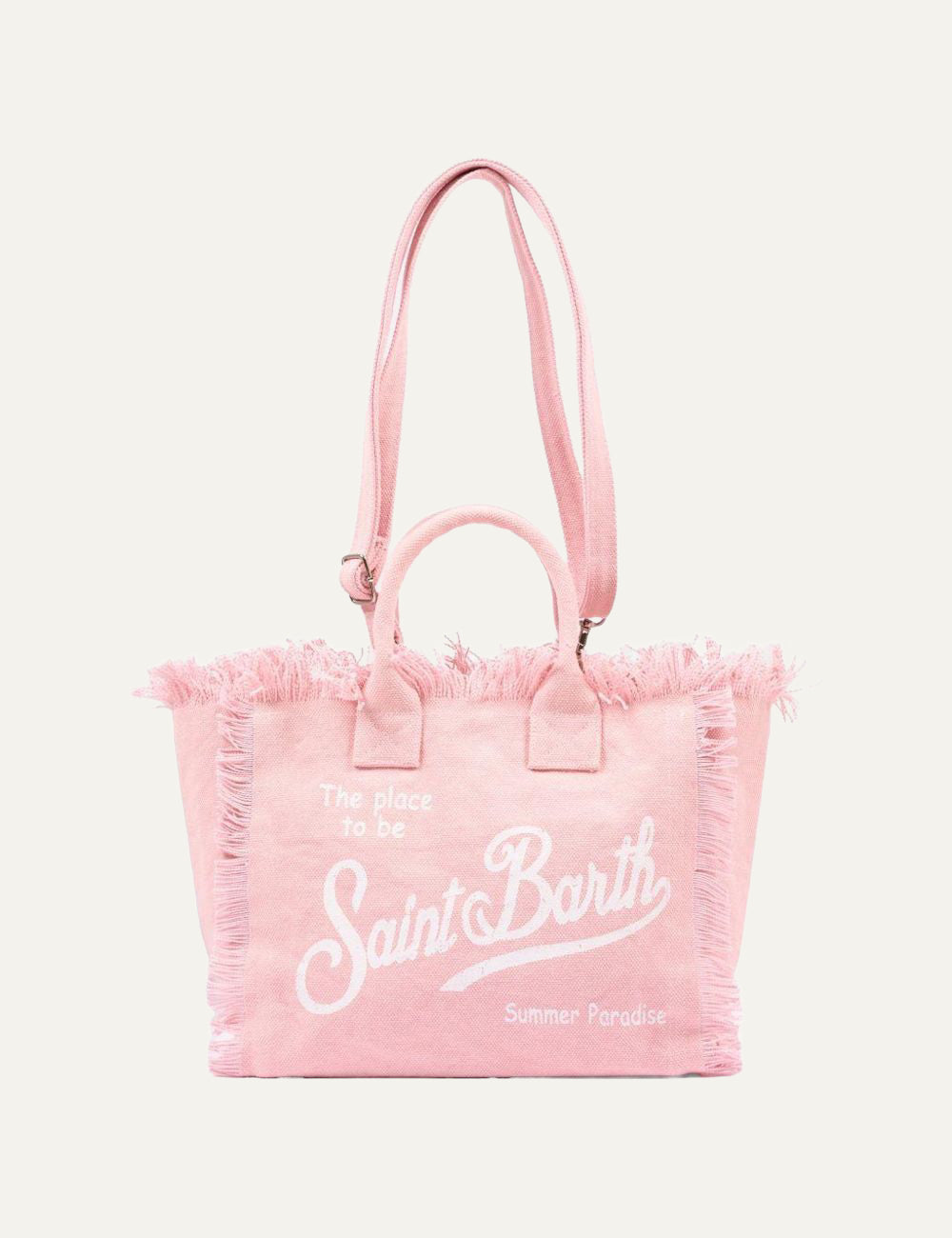mc2 saint barth colette canvas bag pink fringed tote front zip view