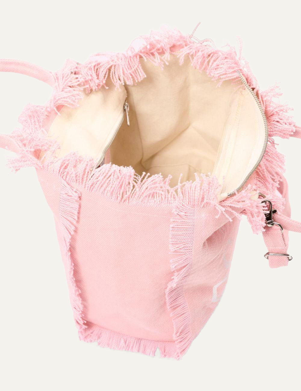 mc2 saint barth colette canvas bag pink fringed tote top view