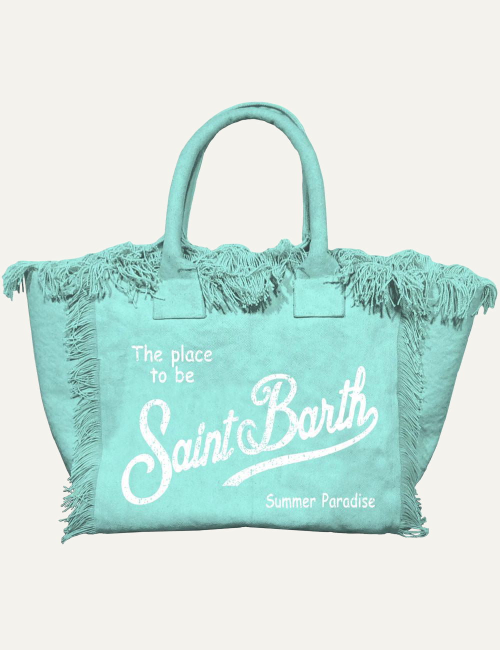 mc2 saint barth colette canvas bag water green fringed tote front view