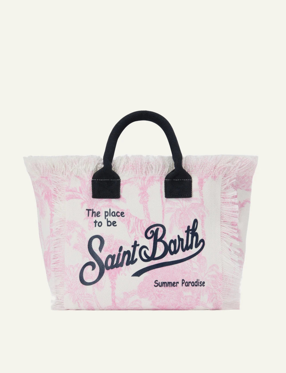 MC2 Saint Barth toile de jouy canvas bag pink white front