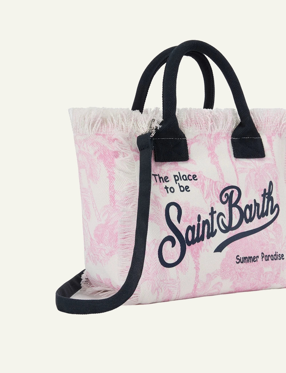MC2 Saint Barth toile de jouy canvas bag pink white front side