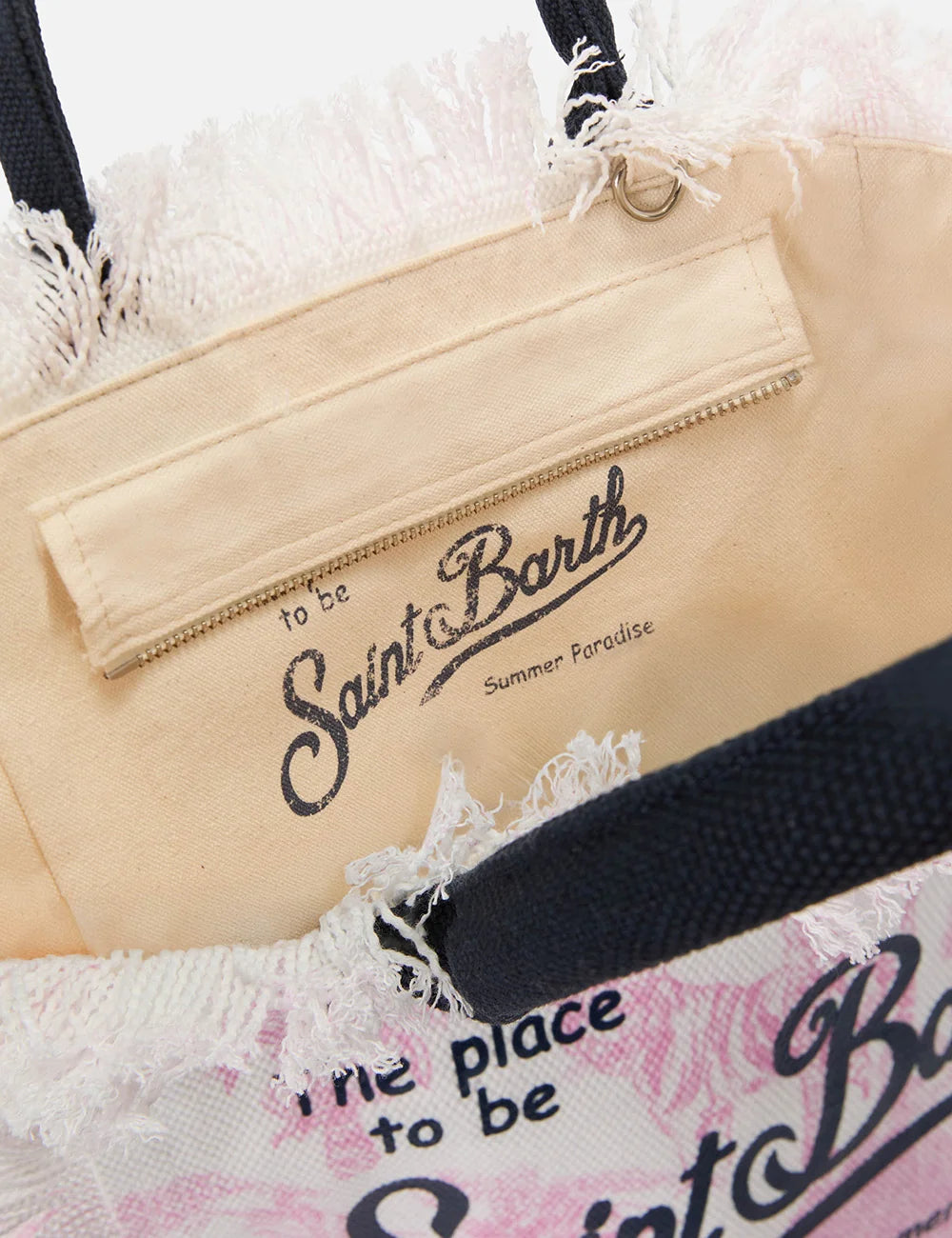 MC2 Saint Barth toile de jouy canvas bag pink white top