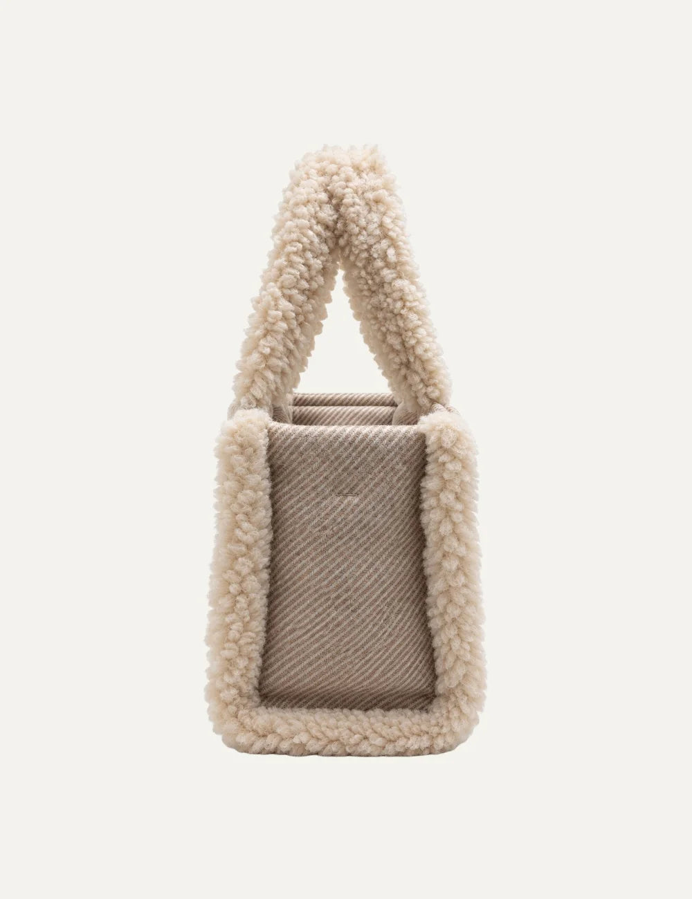 Mc2 Saint Barth Colette Shearling taupe beige tote bag with cream teddy handles, side trims and embroidered Saint Barth logo side