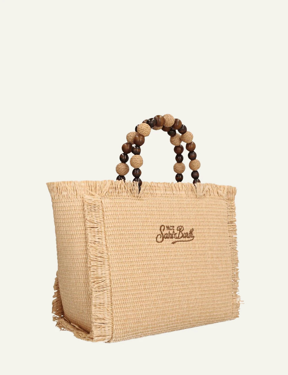 MC2 Saint Barth Colette straw bag beige beads handle logo back view