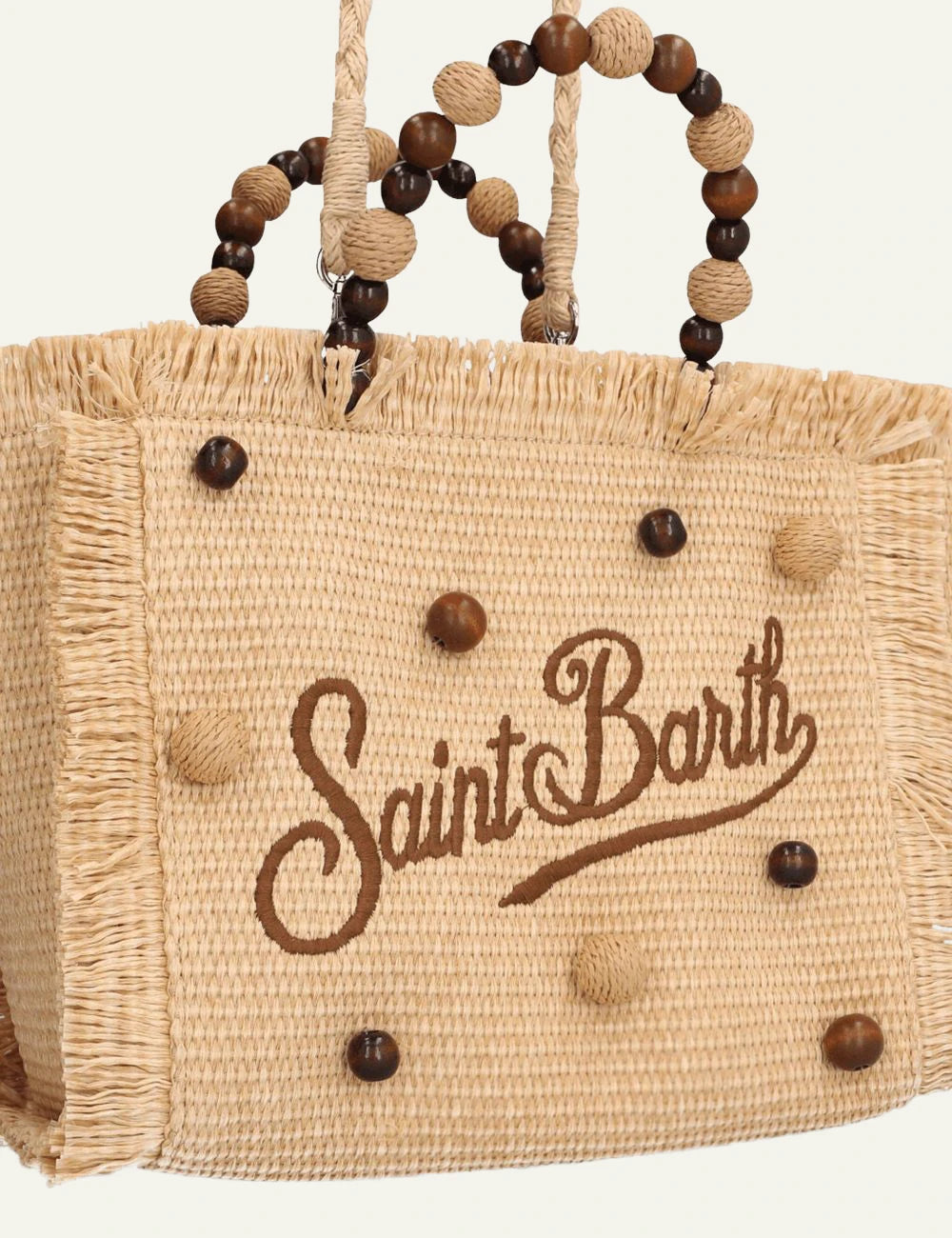 MC2 Saint Barth Colette straw bag beige beads handle logo side view