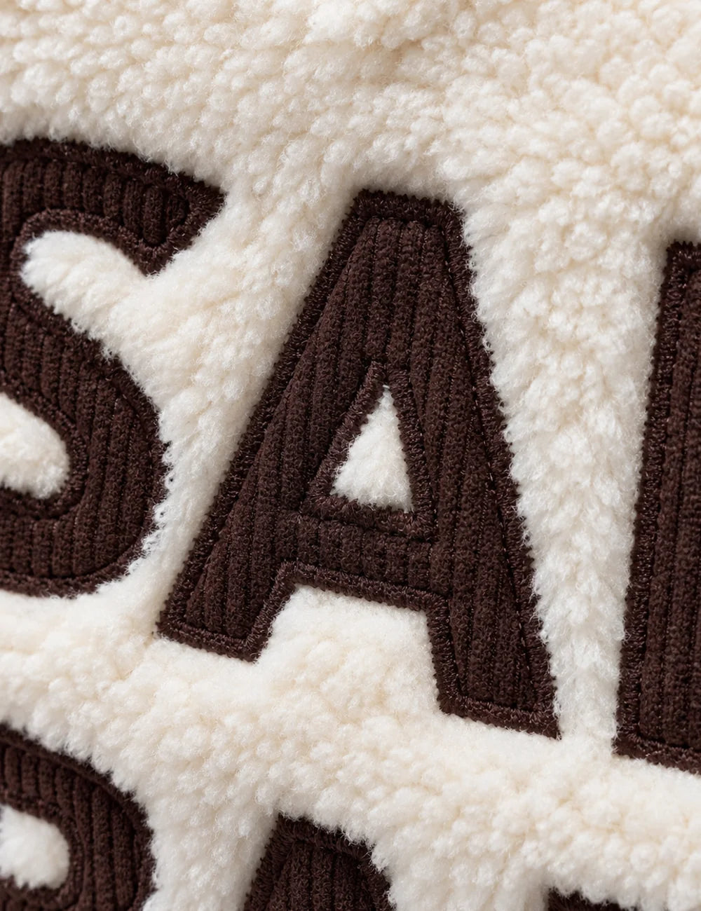 MC2 Saint Barth Colette Teddy cream faux shearling tote bag with dark brown oversized Saint Barth lettering and matching plush handles detail