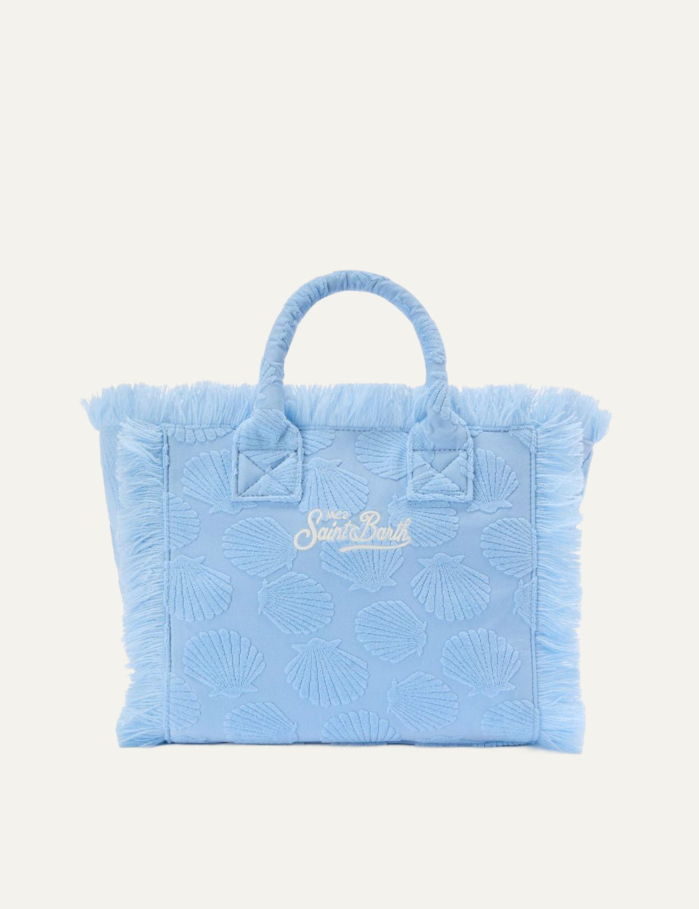mc2 saint barth colette terry shell bag light blue fringed tote back view