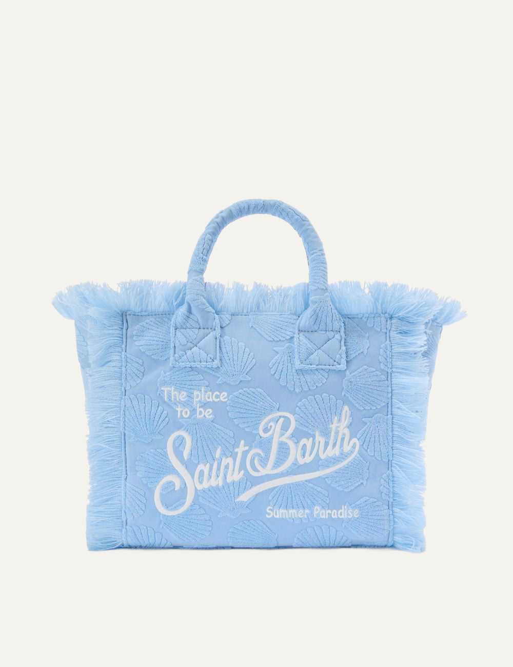 mc2 saint barth colette terry shell bag light blue fringed tote front view