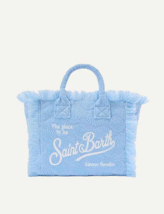 mc2 saint barth colette terry shell bag light blue fringed tote front view