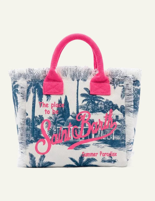 MC2 Saint Barth tropical print tsanta me pink logo kai handles front view