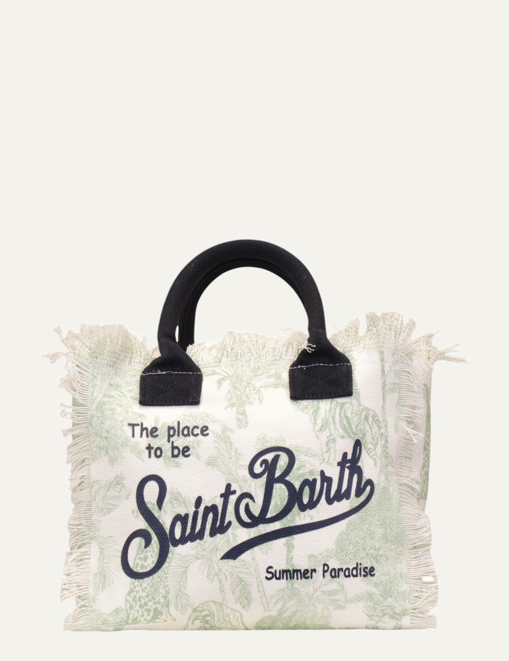 mc2 saint barth colette tropical print bag white green black handles front view
