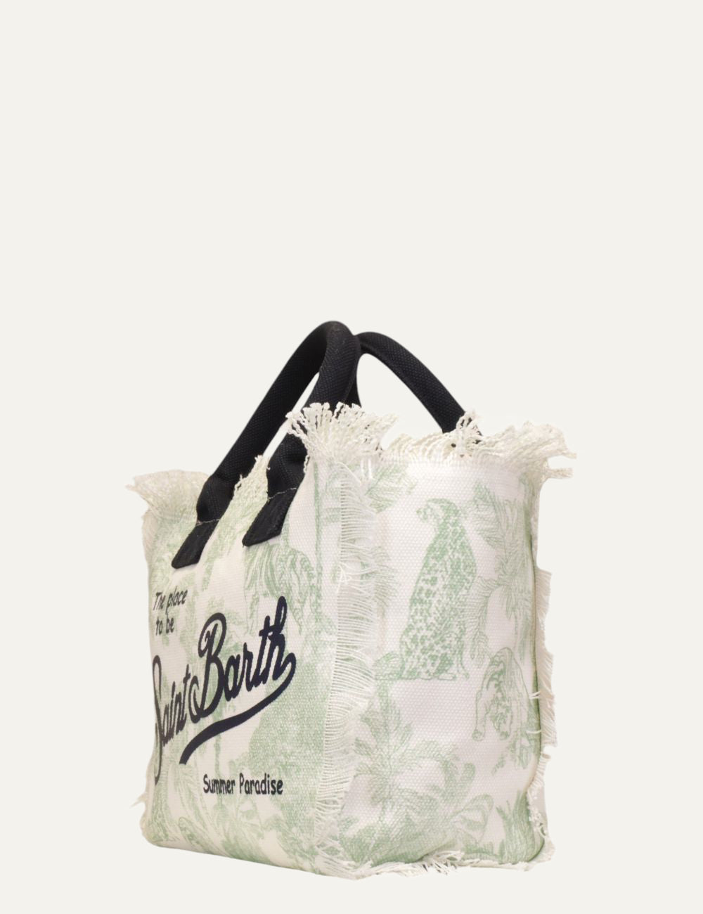 mc2 saint barth colette tropical print bag white green black handles side view