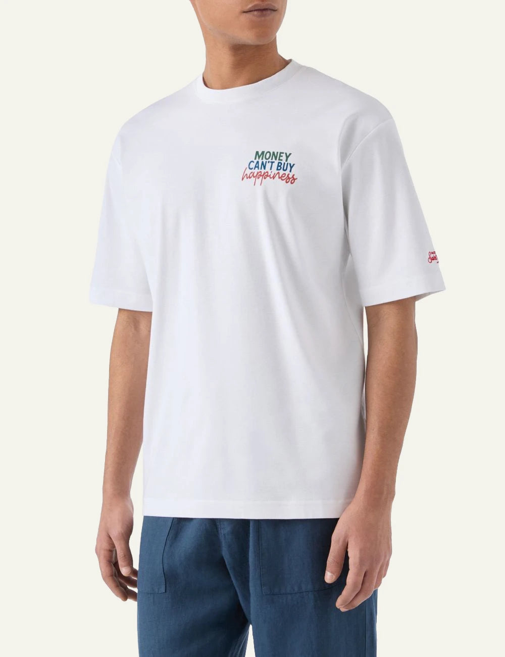 MC2 Saint Barth Delmar t-shirt white cotton money cant buy happiness back print detail front  view