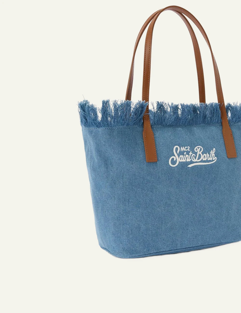MC2 Saint Barth denim tote bag blue fringe shopper shoulder bag side view