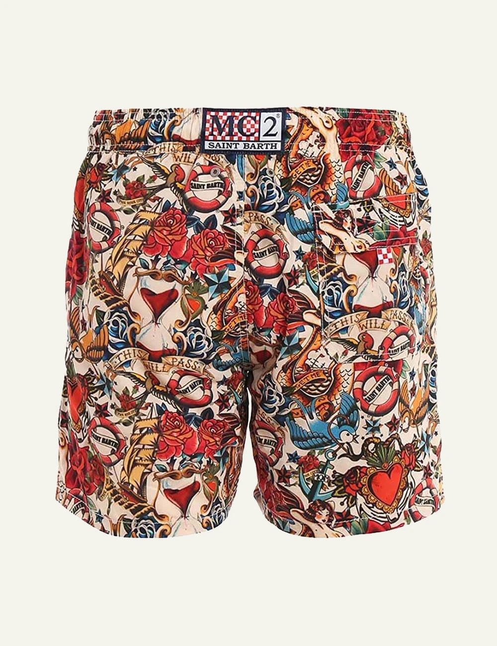 MC2 Saint Barth Gustavia swim shorts multicolor tattoo print back view