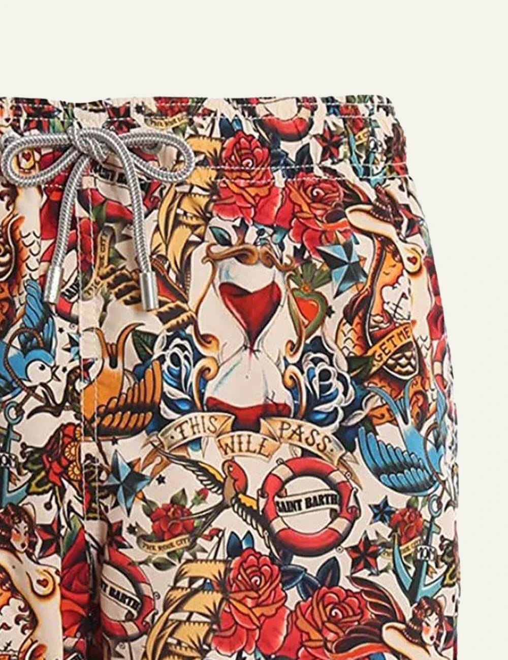MC2 Saint Barth Gustavia swim shorts multicolor tattoo print front detail view