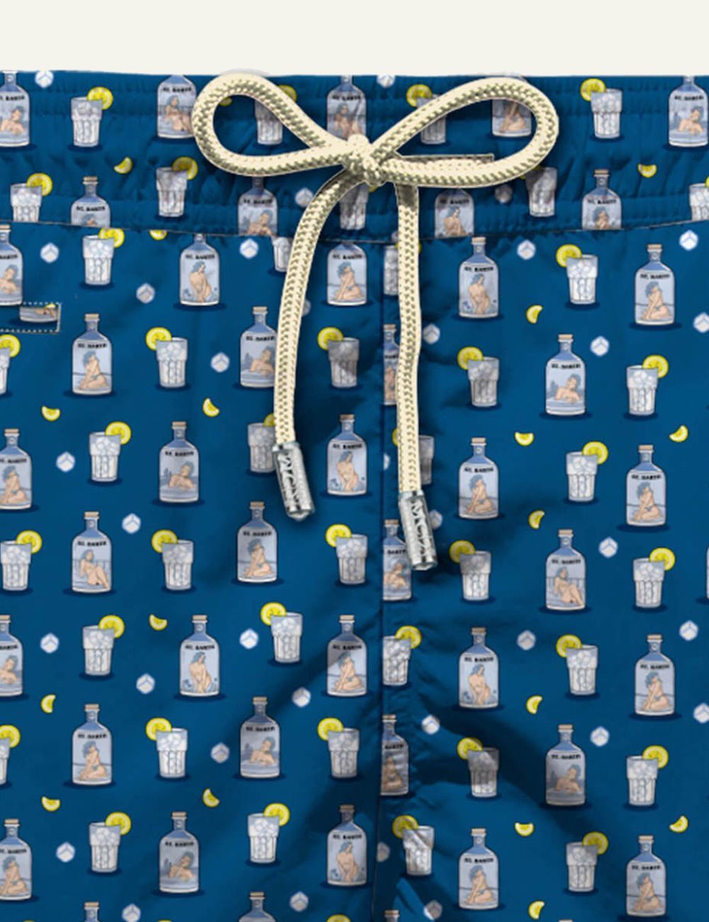 MC2 Saint Barth cocktail bottle print swim shorts blue front detail view