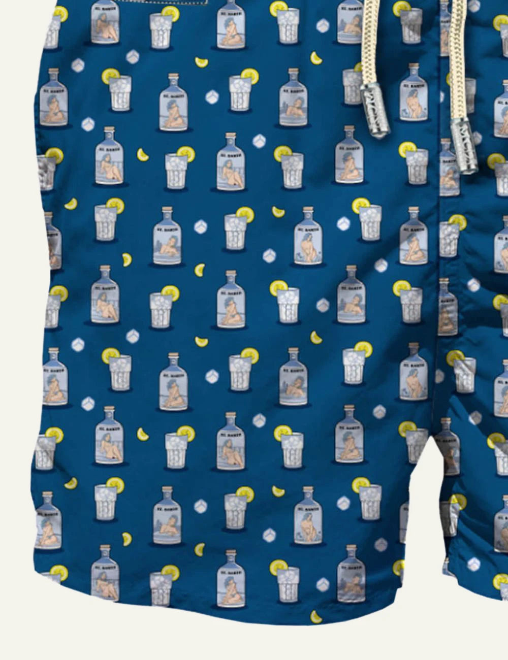 MC2 Saint Barth cocktail bottle print swim shorts blue front detail view