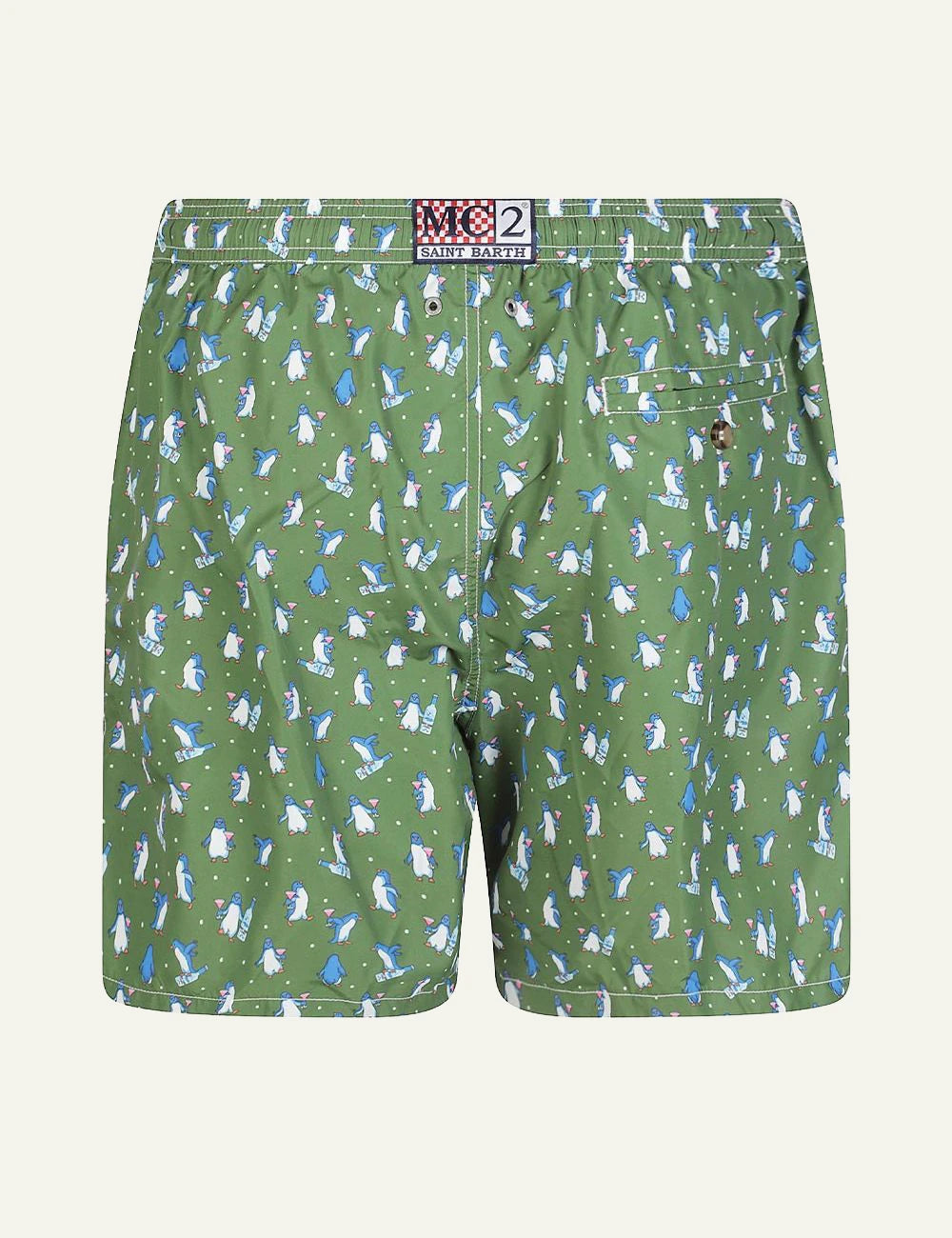MC2 Saint Barth Lighting Micro swim shorts green penguin print back flat view