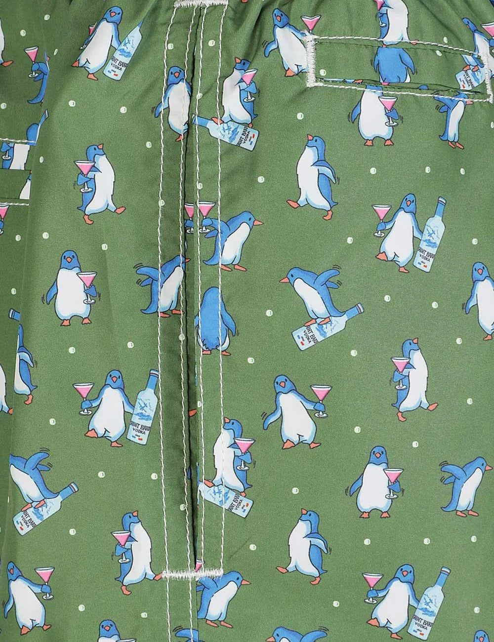 MC2 Saint Barth Lighting Micro swim shorts green penguin print front detail flat view