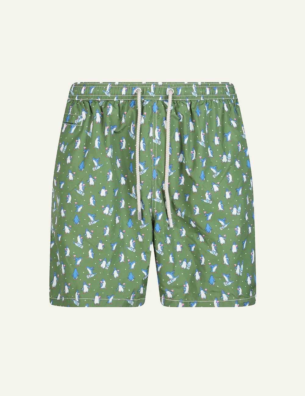 MC2 Saint Barth Lighting Micro swim shorts green penguin print front flat view