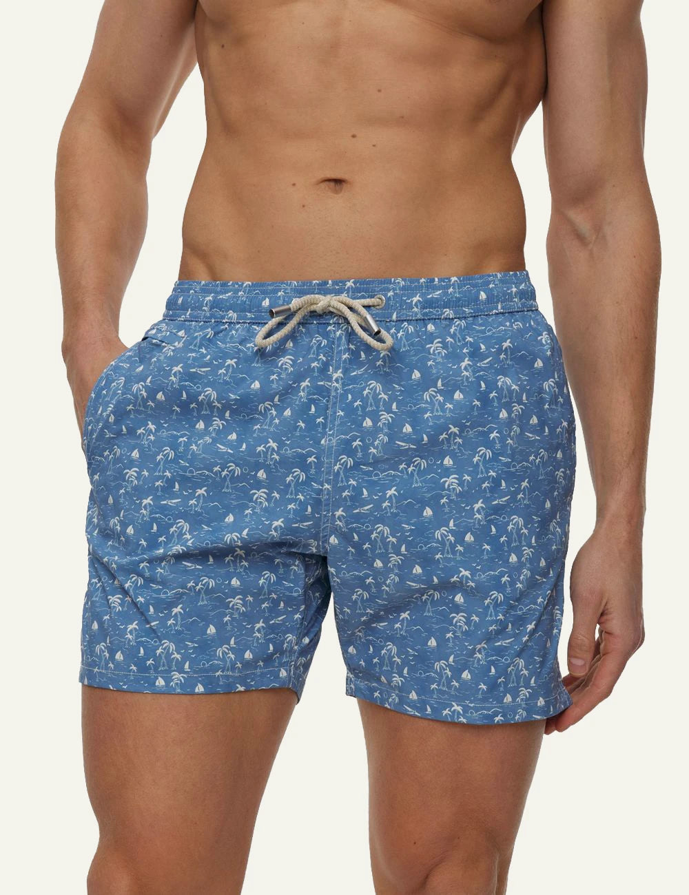 MC2 Saint Barth lighting swim shorts blue palm print worn front model view