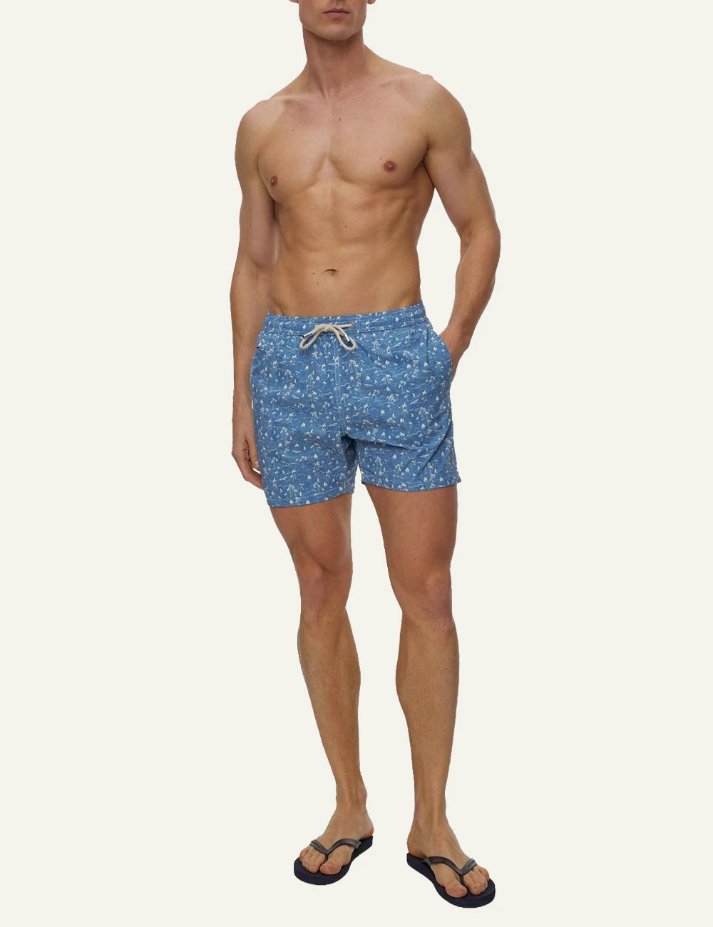 MC2 Saint Barth lighting swim shorts blue palm print worn front full body view