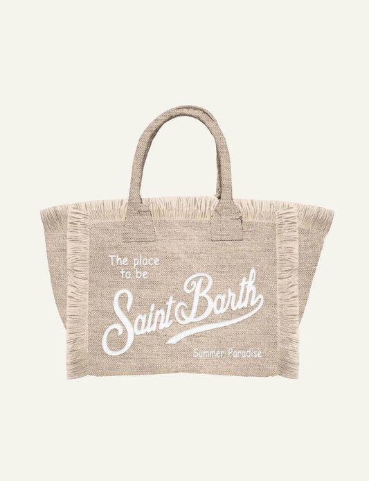MC2 Saint Barth linen tote bag beige logo front view