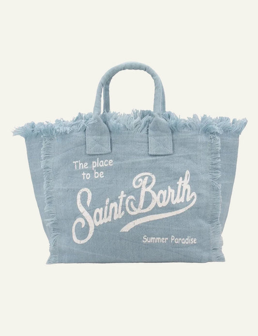 MC2 Saint Barth linen tote bag light blue logo front view